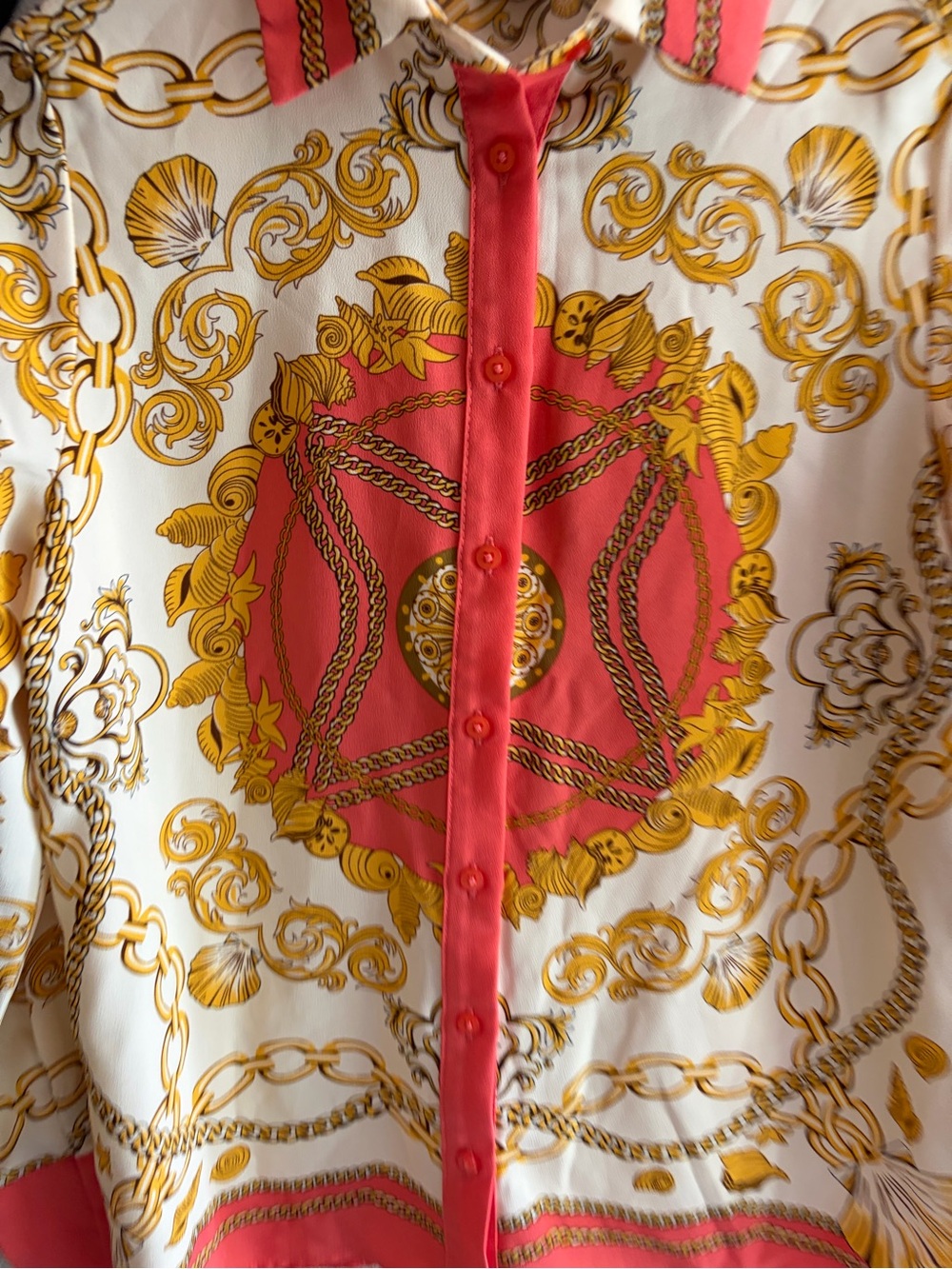 RACHEL ZOE Chain Scarf Seashell Print Silky Button Down - Picture 3 of 6